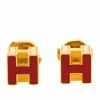 Hermes Cage D'H Red Lacquer Gold Plated Stud Earrings For Women