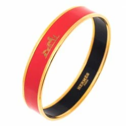Hermes Hermès Caleche Coral Pink Enamel Gold Plated Bracelet For Women -Deals Hermes Store luxury women hermes used accessories p482354 003
