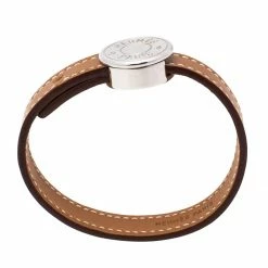 Hermes Hermès Brown & Black Interchangeable Leather Palladium Plated Looping Bracelet S For Women -Deals Hermes Store luxury women hermes used accessories p482366 001