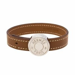 Hermes Hermès Brown & Black Interchangeable Leather Palladium Plated Looping Bracelet S For Women
