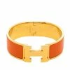Hermes Hermès Clic Clac H Orange Enamel Gold Plated Wide Bracelet PM For Women