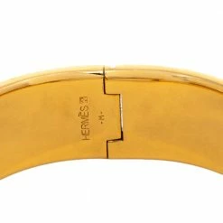 Hermes Hermès Clic Clac H Orange Enamel Gold Plated Wide Bracelet PM For Women -Deals Hermes Store luxury women hermes used accessories p484727 007