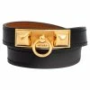 Hermes Black Leather Gold Plated Rivale Double Tour Bracelet XS For Women 1 Hermes Black Leather Gold Plated Rivale Double Tour Bracelet XS For Women -Deals Hermes Store luxury women hermes used accessories p485992 006