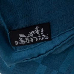 Hermes Hermès Blue Faconnee Grand H Silk Wool Scarf For Women -Deals Hermes Store luxury women hermes used accessories p487853 001