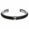 Hermes Hermès Black Leather Palladium Plated Kyoto Cuff Bracelet For Women