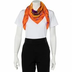 Hermes Orange Magie Des Mains Silk Scarf For Women -Deals Hermes Store luxury women hermes used accessories p488444 006