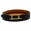 Hermes Hapi 3 Black Leather Gold Plated Wrap Bracelet M For Women -Deals Hermes Store luxury women hermes used accessories p488707 007