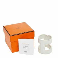 Hermes Ano White Leather Cuff Bracelet For Women -Deals Hermes Store luxury women hermes used accessories p489816 1631073246 007