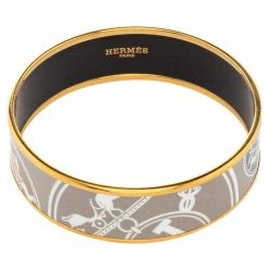 Hermes Gold Plated Confettis D'Ex Libris Enamel Printed Bangle Bracelet For Women -Deals Hermes Store luxury women hermes used accessories p489835 003