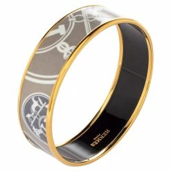Hermes Gold Plated Confettis D'Ex Libris Enamel Printed Bangle Bracelet For Women -Deals Hermes Store luxury women hermes used accessories p489835 004