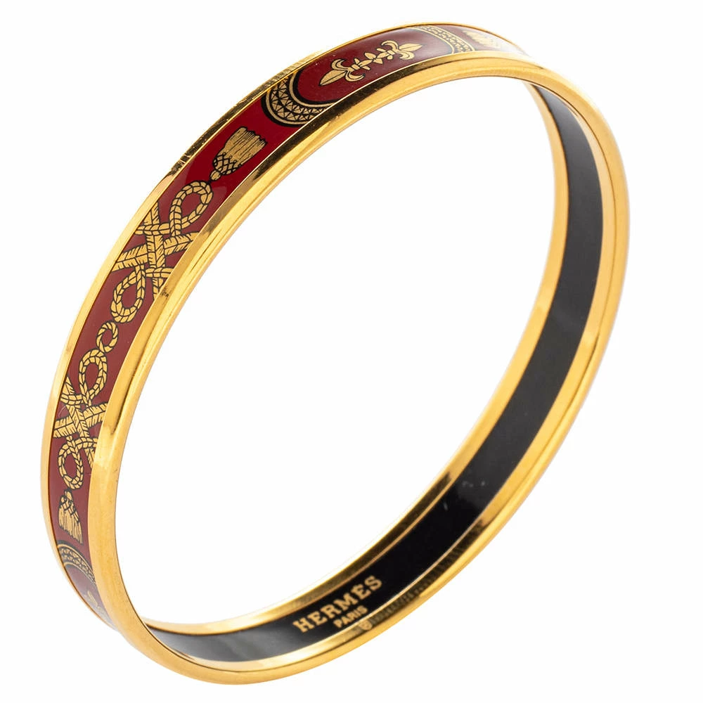 Hermes Gold Plated Grand Apparat Enamel Narrow Bangle Bracelet For Women 4 Hermes Gold Plated Grand Apparat Enamel Narrow Bangle Bracelet For Women - Image 2
