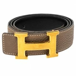 Hermes Etain/Black Clemence And Swift Leather H Buckle Belt 85CM For Women -Deals Hermes Store luxury women hermes used accessories p494569 004
