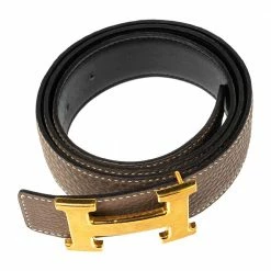 Hermes Etain/Black Clemence And Swift Leather H Buckle Belt 85CM For Women -Deals Hermes Store luxury women hermes used accessories p494569 005