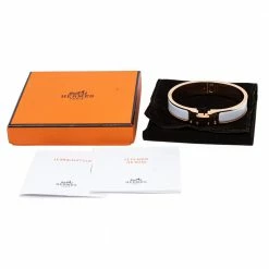 Hermes Hermès Clic H White Enamel Rose Gold Plated Narrow Bracelet PM For Women -Deals Hermes Store luxury women hermes used accessories p496584 008