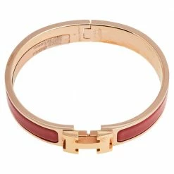 Hermes Hermès Clic H Rouge Corail Enamel Rose Gold Plated Narrow Bracelet GM For Women -Deals Hermes Store luxury women hermes used accessories p498027 007