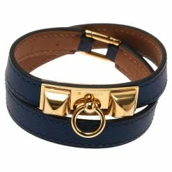 Hermes Rivale Double Tour Blue Leather Bracelet For Women