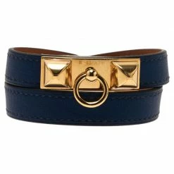 Hermes Rivale Double Tour Blue Leather Bracelet For Women -Deals Hermes Store luxury women hermes used accessories p50090 003