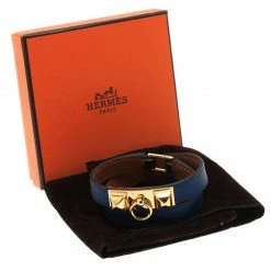 Hermes Rivale Double Tour Blue Leather Bracelet For Women -Deals Hermes Store luxury women hermes used accessories p50090 006