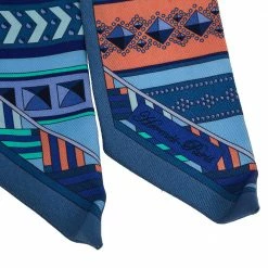 Hermes Hermès Blue Striped Motif Print Silk Twilly For Women -Deals Hermes Store luxury women hermes used accessories p501585 002