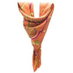 Hermes Orange Silk Printed Square Scarf For Women -Deals Hermes Store luxury women hermes used accessories p50192 0003
