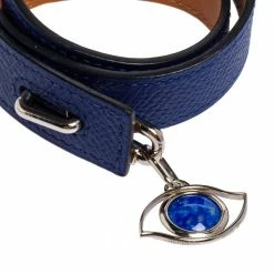 Hermes Blue Epsom Leather Double Tour Curiosite Bracelet And Lapis Lazuli Eye Charm Set For Women -Deals Hermes Store luxury women hermes used accessories p506233 002