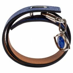 Hermes Blue Epsom Leather Double Tour Curiosite Bracelet And Lapis Lazuli Eye Charm Set For Women -Deals Hermes Store luxury women hermes used accessories p506233 004
