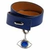 Hermes Blue Epsom Leather Double Tour Curiosite Bracelet And Lapis Lazuli Eye Charm Set For Women -Deals Hermes Store luxury women hermes used accessories p506233 008