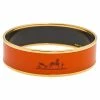 Hermes Orange Printed Enamel Gold Plated Calèche Wide Bangle Bracelet For Women -Deals Hermes Store luxury women hermes used accessories p506255 007