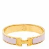 Hermes Hermès Clic H Pale Pink Enamel Gold Plated Narrow Bracelet PM For Women