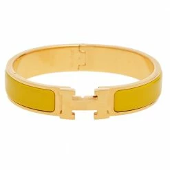 Hermes Hermès Clic H Yellow Enamel Rose Gold Plated Narrow Bracelet PM For Women