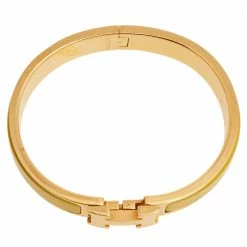 Hermes Hermès Clic H Yellow Enamel Rose Gold Plated Narrow Bracelet PM For Women -Deals Hermes Store luxury women hermes used accessories p508268 004
