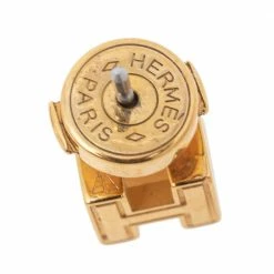 Hermes Cage D'H Gold Plated Red Lacquer Stud Earrings For Women -Deals Hermes Store luxury women hermes used accessories p508358 003