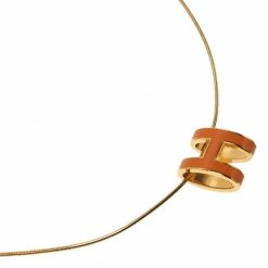 Hermes Pop H Soleil Dark Yellow Lacquered Gold Tone Pendant Necklace For Women -Deals Hermes Store luxury women hermes used accessories p50950 003