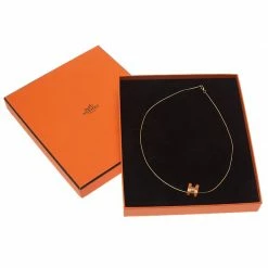 Hermes Pop H Soleil Dark Yellow Lacquered Gold Tone Pendant Necklace For Women -Deals Hermes Store luxury women hermes used accessories p50950 005