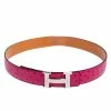 Hermes Fuchsia Ostrich H Strie Buckle Reversible Belt 80 CM For Women -Deals Hermes Store luxury women hermes used accessories p512162 005