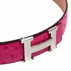 Hermes Fuchsia Ostrich H Strie Buckle Reversible Belt 80 CM For Women -Deals Hermes Store luxury women hermes used accessories p512162 006