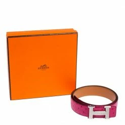 Hermes Fuchsia Ostrich H Strie Buckle Reversible Belt 80 CM For Women -Deals Hermes Store luxury women hermes used accessories p512162 009