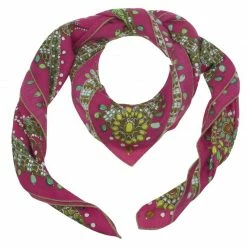 Hermes Pink Parures Des Maharajas Printed Cashmere And Silk Scarf For Women
