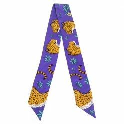 Hermes Lavender Leopard Print Silk Twilly For Women