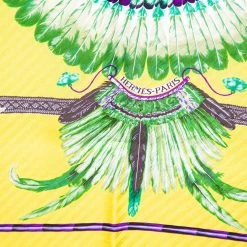 Hermes Hermès Yellow Brazil Plisse Silk Scarf For Women -Deals Hermes Store luxury women hermes used accessories p521572 003