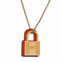 Hermes Hermès Orange Swift Leather Small O'Kelly Pendant Necklace For Women