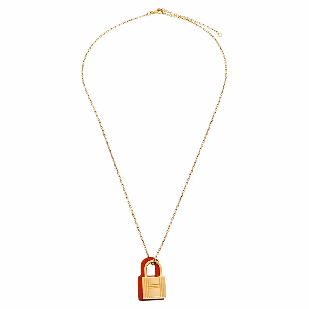 Hermes Hermès Orange Swift Leather Small O'Kelly Pendant Necklace For Women 4 Hermes Hermès Orange Swift Leather Small O'Kelly Pendant Necklace For Women - Image 2