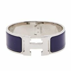 Hermes Hermès Clic H Purple Enamel Palladium Plated Narrow Bracelet PM For Women