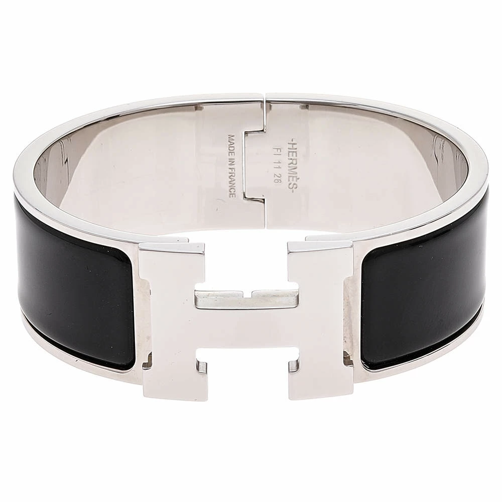 Hermes Black Enamel Palladium Plated Clic Clac H Bracelet PM For Women 3 Hermes Black Enamel Palladium Plated Clic Clac H Bracelet PM For Women