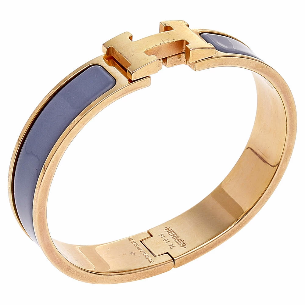 Hermes Clic H Gold Plate Lavender Enamel Cuff Bracelet PM For Women 4 Hermes Clic H Gold Plate Lavender Enamel Cuff Bracelet PM For Women - Image 2