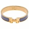 Hermes Clic H Gold Plate Lavender Enamel Cuff Bracelet PM For Women