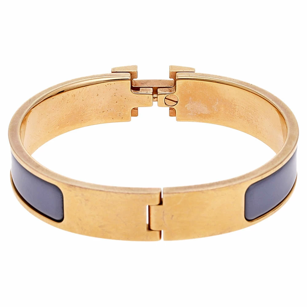 Hermes Clic H Gold Plate Lavender Enamel Cuff Bracelet PM For Women 8 Hermes Clic H Gold Plate Lavender Enamel Cuff Bracelet PM For Women - Image 6