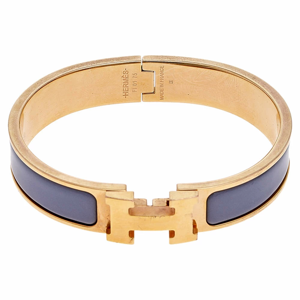 Hermes Clic H Gold Plate Lavender Enamel Cuff Bracelet PM For Women 7 Hermes Clic H Gold Plate Lavender Enamel Cuff Bracelet PM For Women - Image 5