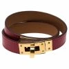 Hermes Hermès Red Kelly Double Tour Leather Gold Plated Bracelet For Women -Deals Hermes Store luxury women hermes used accessories p53100 001