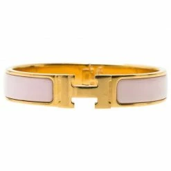 Hermes Clic Clac H Pink Enamel Gold Plated Bracelet For Women -Deals Hermes Store luxury women hermes used accessories p53101 003